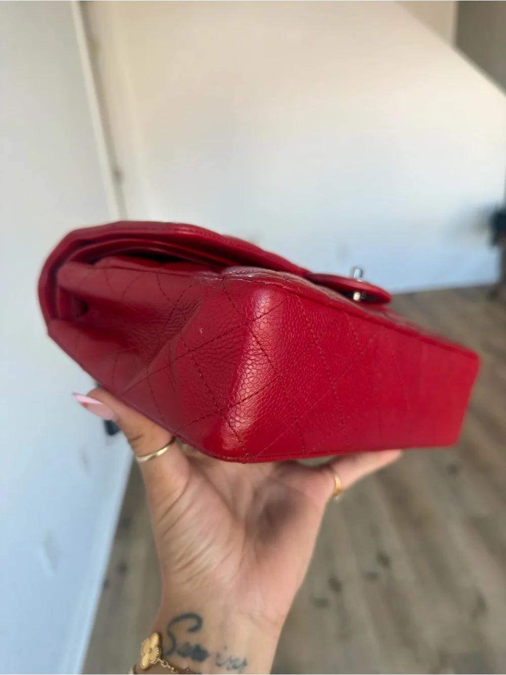 Medium CHANEL Double Flap Red with Silver Hardware
